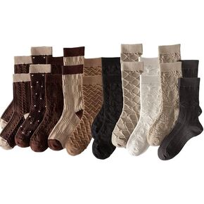 5/6/10 Pairs Brown Crew Socks Pack for Women Girls Casual Cotton Socks Ankle Socks Multipack