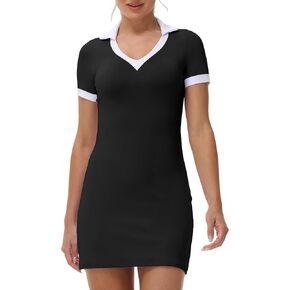 Golf Tennis Dress Womens Colorblock V Neck Athletic Dress with Shorts Two Piece Workout Dress