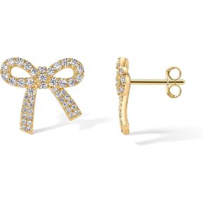 PAVOI 14K Gold Plated Cubic Zirconia Bow Stud Earrings for Women | Coquette Earring Pair