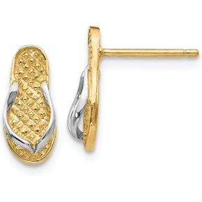 14k Yellow Gold with Rhodium Flip Flop Earrings