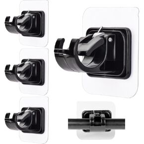 4 Pcs No Drill Curtain Rod Brackets Curtain Rod Holder Self-Adhesive Curtain Rod Mount Adjustable Curtain Rod Hooks Nail Free Curtain Hangers for Bathroom, Bedroom, Hotel, Black