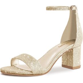 PIZZ ANNU Women's Low Block Chunky Heels Sandals Comfortable Open Toe Ankle Strap Party Dress Pump Shoes Strappy Buckle Heeled Sandal with 2 Inches Tall Thick Heel Design