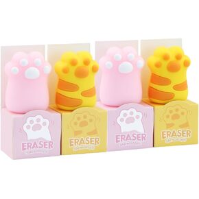 Cat Paw Erasers, 3D Mini Animal Paw Erasers, 4Pcs Pencil Erasers Cat Paw Design Erasers Cute Kid Erasers Cat Erasers for School Office Supply Stationery