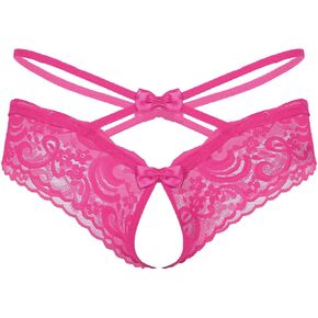 Men Sissy See-through Lace Crotchless G-String Thongs Hollow Out Bikini Briefs Strappy T-Back Underwear