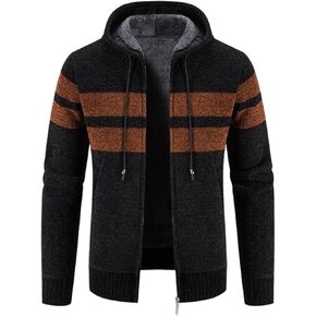 Kinkia Men's Zip Up Hoodies Casual Long Sleeve Full Zipper Sherpa Fleece Lined Knit Cardigan Sweater Jacket with Pockets