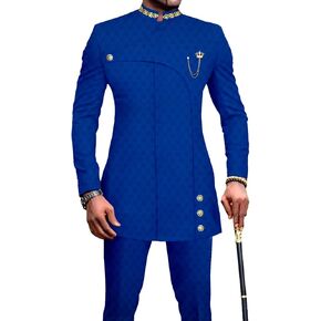 African Suits for Men Slim Fit Formal Blazer Pants 2 Piece Set Designed Wedding Dashiki Outfits