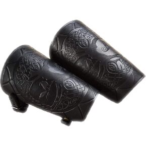 100% Genuine Leather Handmade Wrist Cuffs Bracers - LARP Gauntlet - Real Leather Wristbands - Viking Cosplay Armor Bracelets - Viking Runic Compass Embossing Archery Armguard 6" 160kuh…