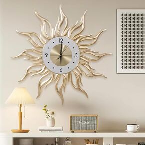 Large Wall Clock Metal Feather Decorate,Gold Silent Non-Ticking Big Clocks Modern Home Decorations for Living Room,Bedroom,Dining Room, Office-30inch