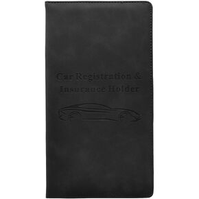 Car Registration and Insurance Card Holder - Vehicle Glove Box Document Organizer - Premium PU Leather Wallet Case - Driver License - Gray