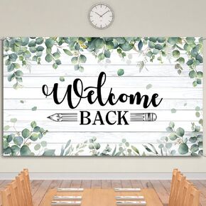 Eucalyptus Welcome to School Banner First Day of School Backdrop Banner Large Fabric Welcome Banner Poster Bulletin Board Wall Decoration for School Supplies, 72.8 x 43.3 Inch