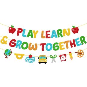 Play Learn & Grow Together Banner First Day of School Decorations Welcome Back to School Theme Bulletin Board Classroom Décor Welcome to Kindergarten Preschool Party Supplies in Saudi Arabia