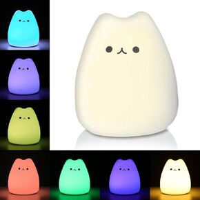 Litake Kitty Night Light, USB Rechargeable Silicone Cute Cat Night Light for Kids Baby Children, 7-Color Changing LED Cat Lamp Nursery Nightlights for Kids bedroom (Celebrity Cat)