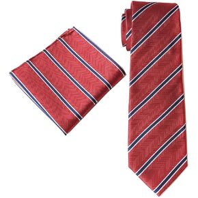 Secdtie Men's Classic Stripe Tie and Pocket Square Set Formal Party Suit Necktie