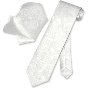 Vesuvio Napoli Off-White PAISLEY NeckTie Handkerchief Matching Mens Neck Tie Set