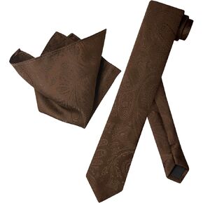 Vesuvio Napoli Skinny NeckTie Dark Brown Paisley Mens 2.5" Neck Tie Handkerchief