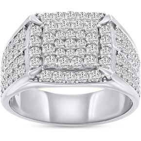 2 1/10 Carat Round Cut Lab Created Moissanite Diamond Men's Square Frame Anniversary Wedding Band Ring In 14K Gold Over Sterling Silver Jewelry Gift For Men (Clarity : VVS1, 2.10 Cttw)