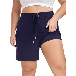 FOREYOND Women's Plus Size Board Shorts Quick Dry Swim Shorts High Waisted Swim Pants with Pockets Liner Trunks