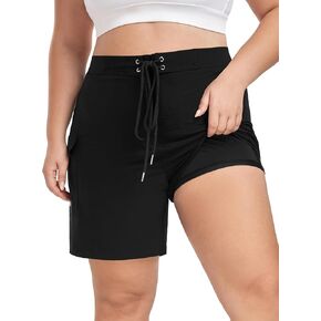 FOREYOND Women's Plus Size Board Shorts Quick Dry Swim Shorts High Waisted Swim Pants with Pockets Liner Trunks in Kuwait