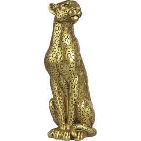Modern Polyresin 11" H Gold Cheetah Figurine Sitting Home Decor Realistic Antique Classical Leopard Resin Animal Ornament Statues Living Room Decor Ornament Figures