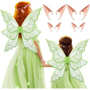 2 Set Halloween Glitter Fairy Wings Mum Daughter Butterfly Wing with Elf Ears Fairy Costume for Girl Women
