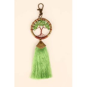Tree of Life Dream Catcher – Handmade Dream Catcher Accessory with Beads – Dream Catcher for Bag, Rear Mirror, Keychain – 6.7-inch Dreamcatcher with Tassels – Fun and Stylish Accessory (Green)