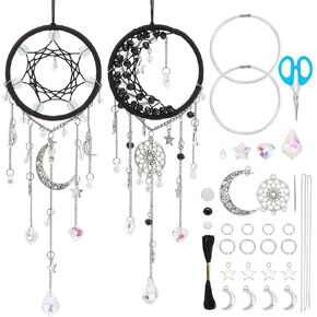 2 Sets Small Moon Star Dream Catcher Kit Make Your Own Dreamcatcher Kit Colorful Mini Dream Catcher Wall Hanging Kit Instruction Included for Bedroom Wall Decor Nursery Room Wedding Party