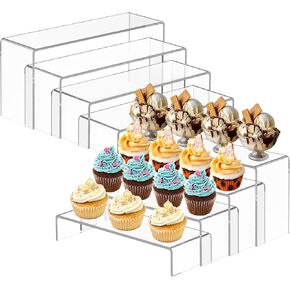 MaxGear 8 Pcs 2 Sets Acrylic Display Risers, Clear Display Stand Plastic Risers for Figures, Desserts, Perfumes, Cupcakes, Acrylic Display Shelf for Retail, Jewelry, Shoes, and Cosmetics Stores