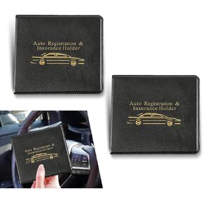 2 PCS Auto Registration & Insurance Holder Storage Bag, Leather Short Bifold Business Holder, Built-in Transparent Protection Bill Organizer, Universal for Cars Storage Parts (Black & Yellow)