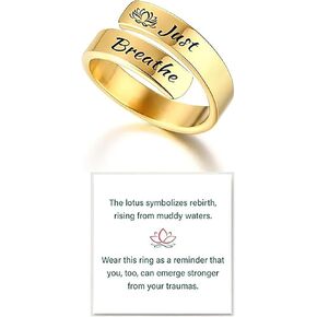 Just Breathe Ring For Women, Stainless Steel Spiral Wound Twisted To Relieve Anxiety Bohemian Style lotus Pattern Encourages Gift Jewelry.