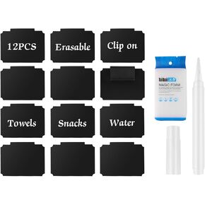 14 Pcs Basket Labels Clip On Set,Mini Chalkboard Signs with Clip for Basket Bin,Include 12 Pcs Basket Labels for Organizing,1 Pcs Chalk Marker and 1 Pcs Magic Eraser
