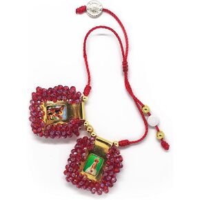 Sacred Scapular Bracelet Handmade Murano Stone Wristband of Sacred Heart of Jesus, Holy Virgin of Carmen, St. Michael Archangel. 3cm x 3cm by Zaraleas