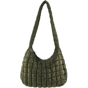 Puffer Tote Bag for Women, Puffy Quilted Carryall Padding Shoulder Bag Large Soft Nylon Crossbody Bag Hobo Handbags Purse