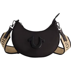 True Religion Women's Shoulder Bag, Mini Crescent Hobo Handbag with Adjustable Crossbody Strap and Coin Purse, Black