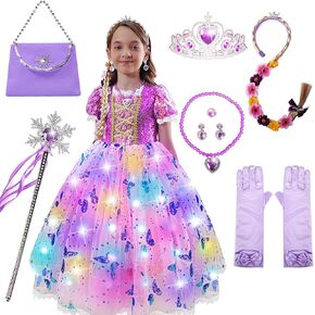 Light Up Girls Halloween Costume Snow Princess Dress Ice Christmas Costumes Toddler Kids Costume with Accessories