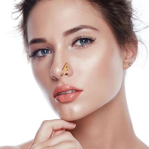 Crystal Initial Nose Ring Gold Fake Septum Nose Rings Copper Inlaid Zircon Letter A Nose Cuff Tiny Alphabet U-shaped Clip On Nose Ring Bendable Non Piercing Nose Jewelry for Women Girls in Saudi Arabia