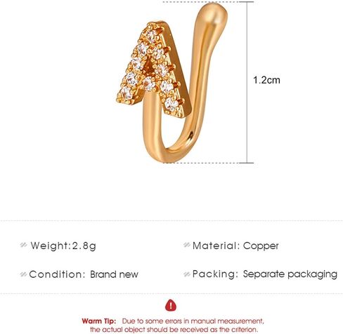Crystal Initial Nose Ring Gold Fake Septum Nose Rings Copper Inlaid Zircon Letter A Nose Cuff Tiny Alphabet U-shaped Clip On Nose Ring Bendable Non Piercing Nose Jewelry for Women Girls in Saudi Arabia