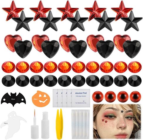 ZS Halloween Fake Body Jewelry, Skull Ghost Fake Lip Labret Studs Fake Nose Stud Eyebrow Ring with Eyelash Glue, Non-Piercing Face Nail Jewelry Fake Skin Piercing Jewelry for Women Men in Saudi Arabia