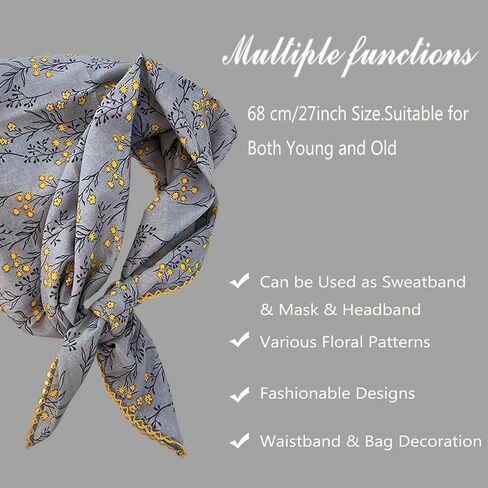 Large Printed Floral Cotton Bandana Headband, Head Wrap, Protective Coverage, Hair Neck Scarf for Women 27" x 27" in Saudi Arabia