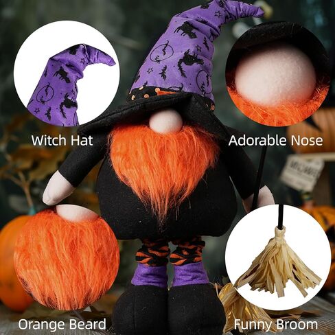 ديكورات جنوم الهالوين مقاس 55.88 سم ديكورات قطيفة ساحرة قابلة للتمديد للهالوين، ديكورات تومتي السويدية جنوم الهالوين للمنزل قزم ديكور دمية زخارف قابلة للجمع جنوم in Kuwait