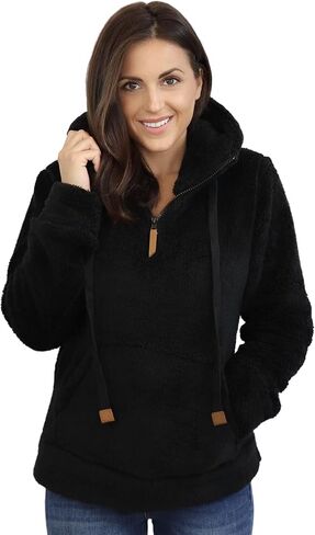 TrailCrest Women's Casual Sherpa Fuzzy Fleece Hoodie 1/4 Zip With Thumb Holes Relaxed Fit in Saudi Arabia