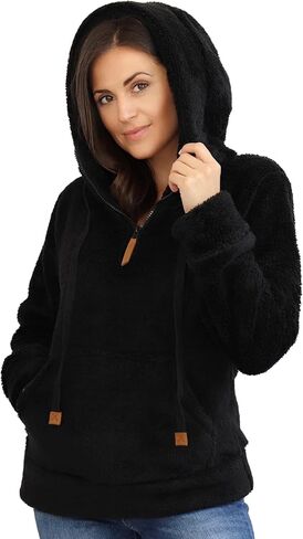 TrailCrest Women's Casual Sherpa Fuzzy Fleece Hoodie 1/4 Zip With Thumb Holes Relaxed Fit in Saudi Arabia