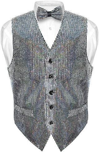 Men's SEQUIN Design Dress Vest & Bow Tie RED Color BOWTie Set for Suit Tux in Saudi Arabia