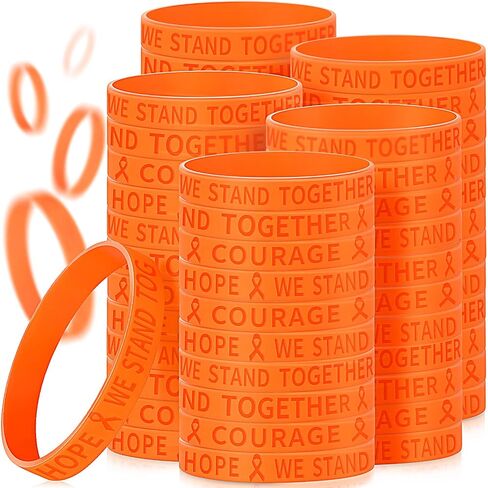 Orange Ribbon Awareness Silicone Bracelets Bulk Multiple Sclerosis Leukemia Kidney Cancer ADHD Lymphoma Cerebral Awareness Silicone Wristband for Public Activity Supplies (100) in Saudi Arabia