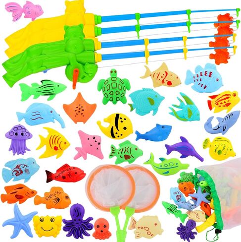 Magnetic Fishing Pool Toys Game, Water Table Bathtub Bath Toy - Pole Rod Floating Fish, Birthday Party Gifts for Toddler Age 3 4 5 6 Year Old, Kids Outdoor Toys in Kuwait