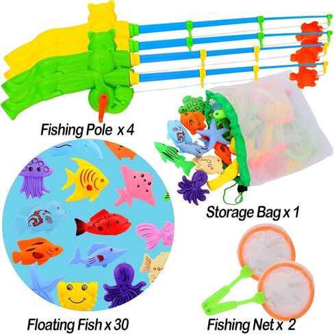 Magnetic Fishing Pool Toys Game, Water Table Bathtub Bath Toy - Pole Rod Floating Fish, Birthday Party Gifts for Toddler Age 3 4 5 6 Year Old, Kids Outdoor Toys in Kuwait