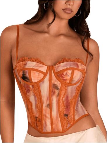 SHENHE Women's Lace Bustier Corset Top Sexy Floral Backless Going Out Tops Mesh Crop Top Camisole in Saudi Arabia