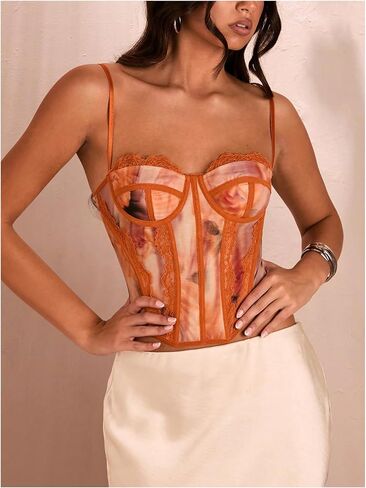 SHENHE Women's Lace Bustier Corset Top Sexy Floral Backless Going Out Tops Mesh Crop Top Camisole in Saudi Arabia