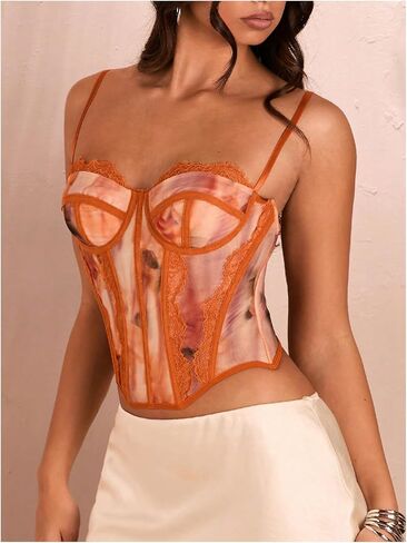SHENHE Women's Lace Bustier Corset Top Sexy Floral Backless Going Out Tops Mesh Crop Top Camisole in Saudi Arabia
