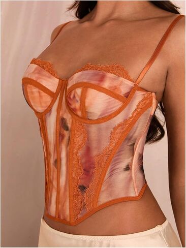 SHENHE Women's Lace Bustier Corset Top Sexy Floral Backless Going Out Tops Mesh Crop Top Camisole in Saudi Arabia