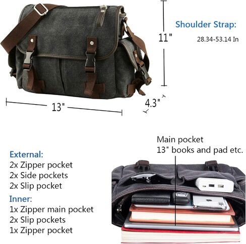 [Upgraded] Vintage Canvas Messenger Bag Large Book Laptop Shoulder Bag Women Men New in Kuwait